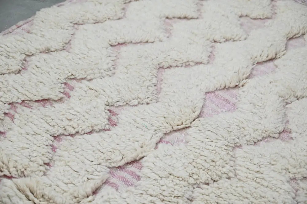 Cream-colored handmade traditional azilal rug with plush texture and raised geometric pattern by DecorBites™ 250x143cm