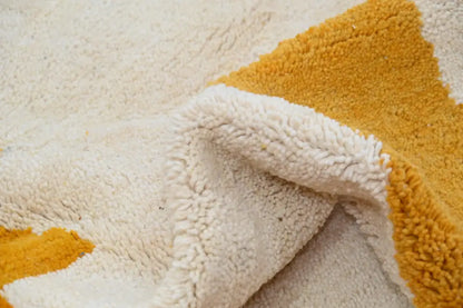 Cream and mustard yellow sherpa azilal rug with soft plush texture handcrafted in moroccan handmade traditional style