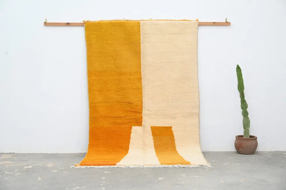 Handwoven DecorBites™ handmade traditional azilal rug with mustard yellow cream gradient and geometric cutouts 250x149 cm