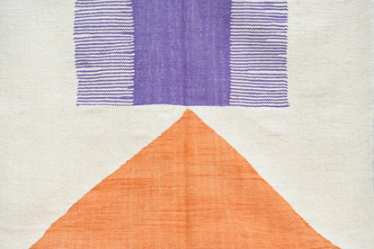 Textured beige DecorBites™ handmade Moroccan Azilal rug with bold geometric design in natural wool measuring 291x182 cm