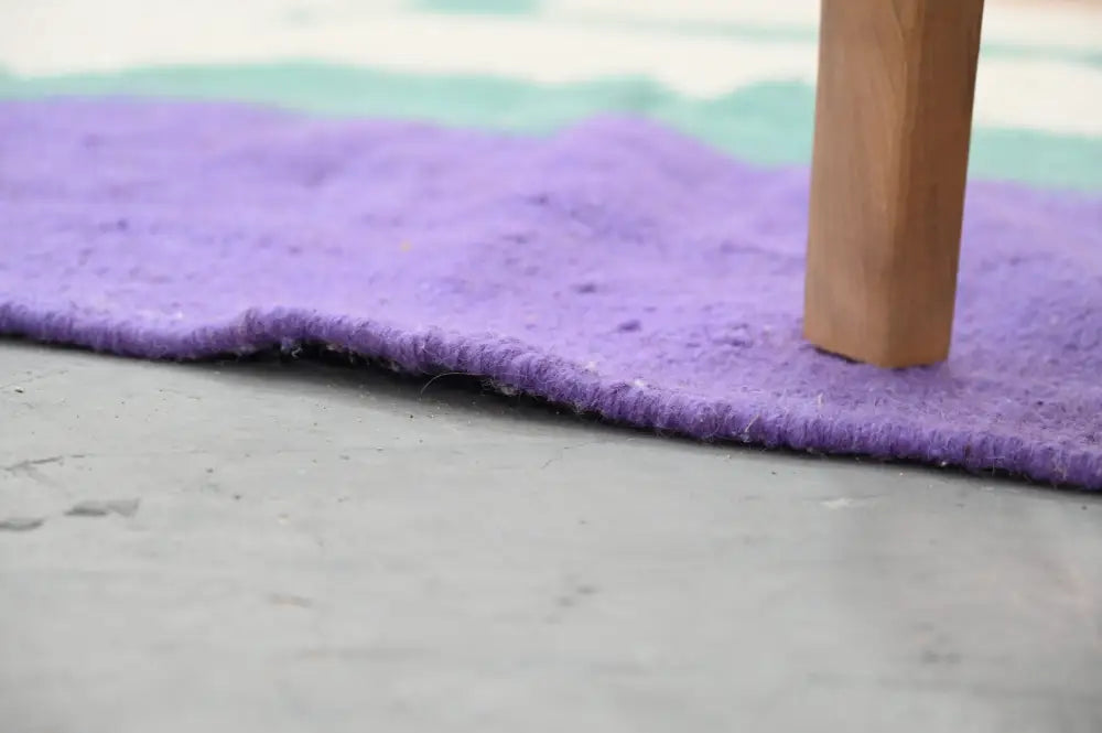 Purple felt decorbites™ handmade moroccan azilal rug with textured slightly frayed edge 294x175 cm