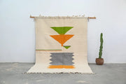 Beige decorbites™ moroccan handmade azilal rug 300x192 cm with bold green orange and gray geometric patterns