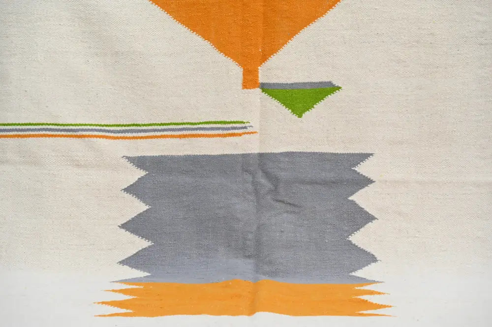 Decorbites™ handmade moroccan azilal rug 300x192 cm with cream base and bold orange green geometric patterns