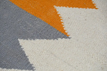 Decorbites™ handmade moroccan azilal rug 300x192 cm with bold geometric patterns in gray orange and cream colors