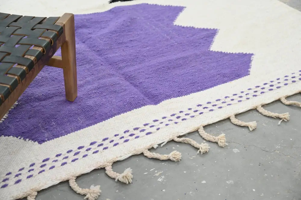 DecorBites™ handmade moroccan azilal rug 300x203 cm plush purple and cream woven with geometric pattern and fringed edges