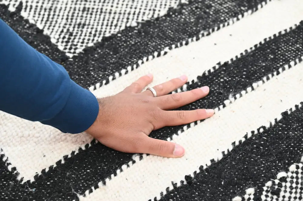 Decorbites™ handmade traditional azilal rug with black and white stripes and textured woven design 326x203 cm