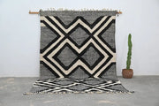 DecorBites handmade traditional azilal rug with black white and gray geometric pattern and fringe 326x203 cm