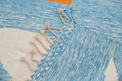 Blue and white woven decorbites™ handmade traditional azilal rug with fringed edges 300x200cm