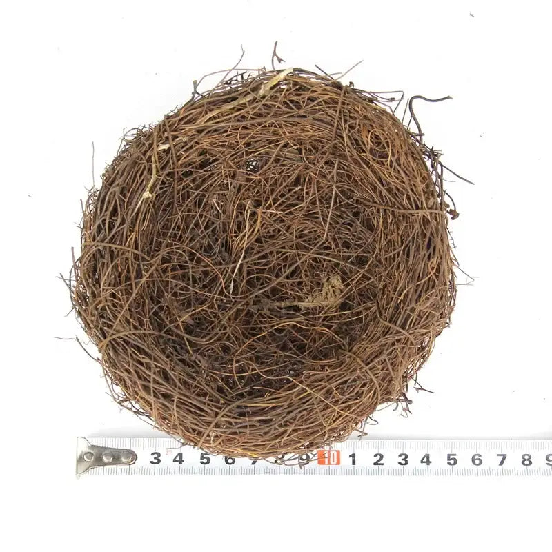 DecorBites handmade round rattan bird nest made of brown twigs and dried plant fibers for rustic decoration