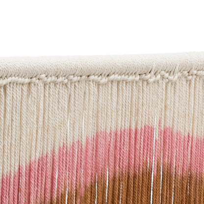 Cream-colored handmade weaving macrame wall hanging with pink and brown yarn gradient for colorful wall decor