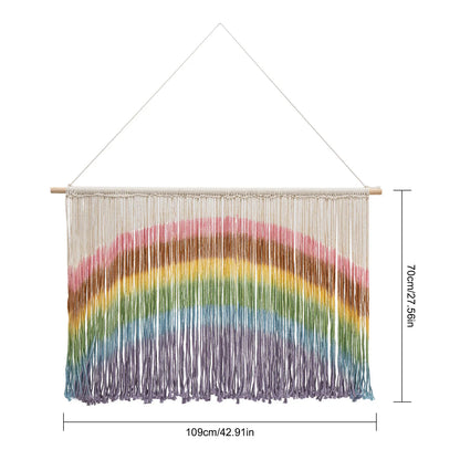 Decorbites handmade weaving wall hanging colorful rainbow-patterned macrame wall hanging with wooden dowel and white hanger