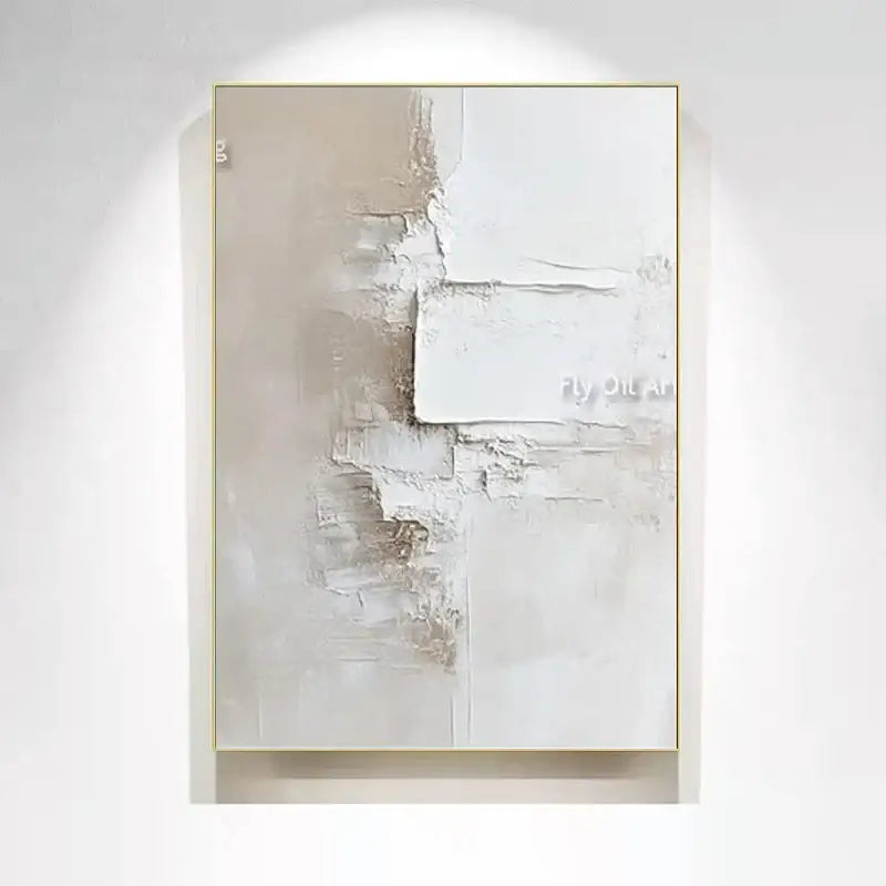 Decorbites handpainted oil paintings set featuring two canvas wall art with white abstract beige textured layers and gold frame