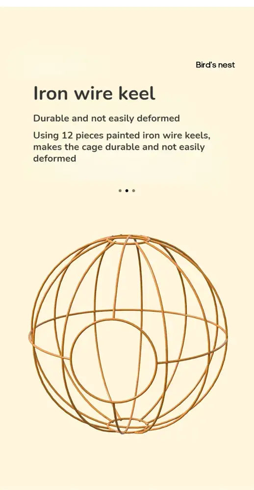 Golden-painted iron wire sphere cage with 12 interlocking pieces for DecorBites handwoven grass bird cage use
