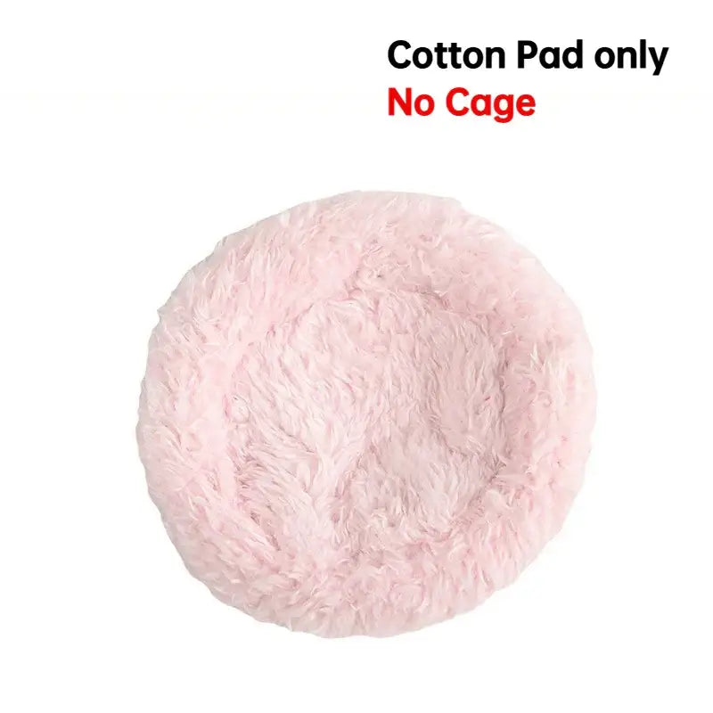 Soft pink fluffy cotton pad placed inside a decorbites™ handwoven grass bird cage for small birds