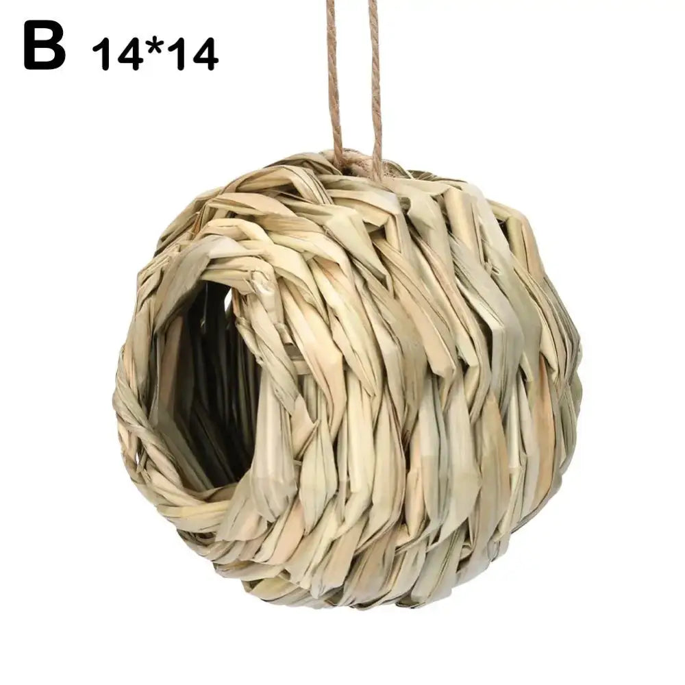 DecorBites™ handwoven beige straw bird nest with hanging rope for outdoor garden use