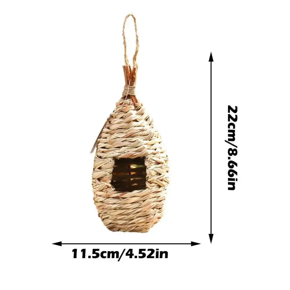 Decorbites™ handwoven straw bird nest with natural woven straw and hanging loop for outdoor gardens