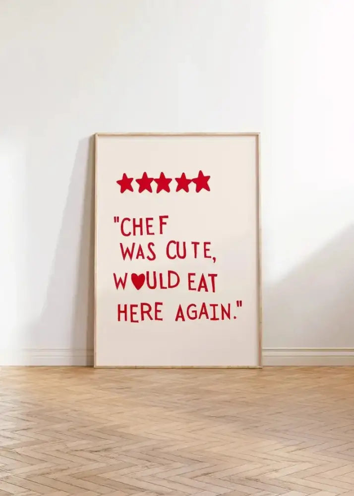 A framed DecorBites™ wall art piece with cream background featuring a heart red star and heart red quote design