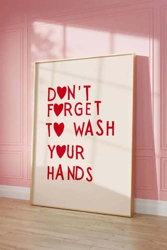 Framed DecorBites™ wall art with heart red quote on cream background in light wood frame for kitchen decor