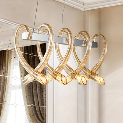 Modern gold-toned amber glass heart-shaped pendant island light minimalist with silver chrome bar for 220v-240v 110v-120v use