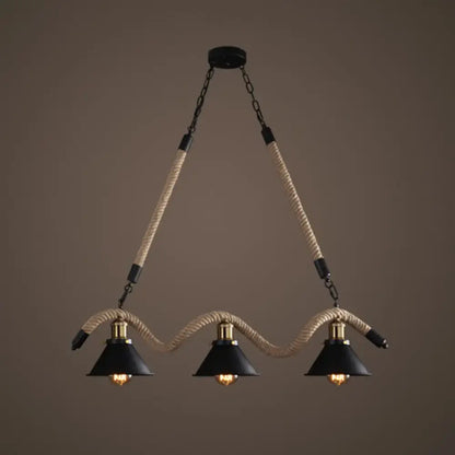 Black industrial hanging lamp with hemp rope suspension and brass accents antique wrapped hanging ideal for restaurants