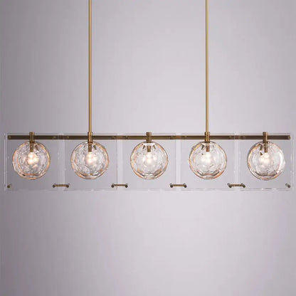 Decorbites hexagon glass ball pendant lamp with five clear faceted globes and brass finish island light fixture