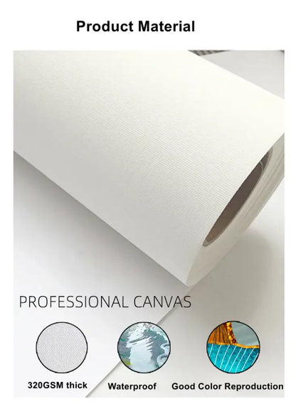 A roll of white professional-grade canvas painting 320gsm with textured weave and waterproof finish for humorous bathroom poster print decor