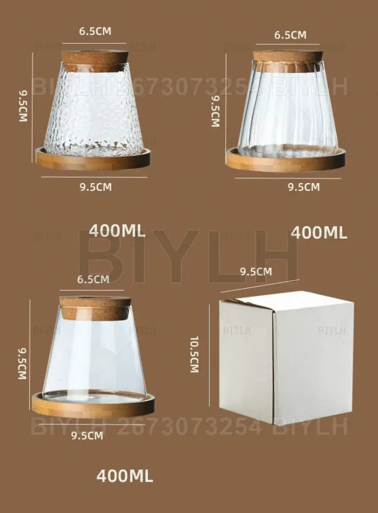 Clear glass coffee dripper with textured surface cork lid and wooden base in decorbites hydroponic glass flower pots set