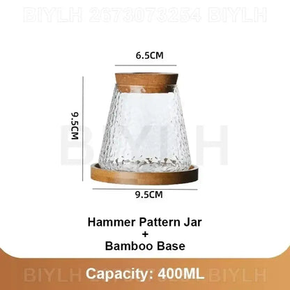Decorbites™ hydroponic glass flower pots set of 2 with clear hammered glass jars, wooden lids, and bamboo bases