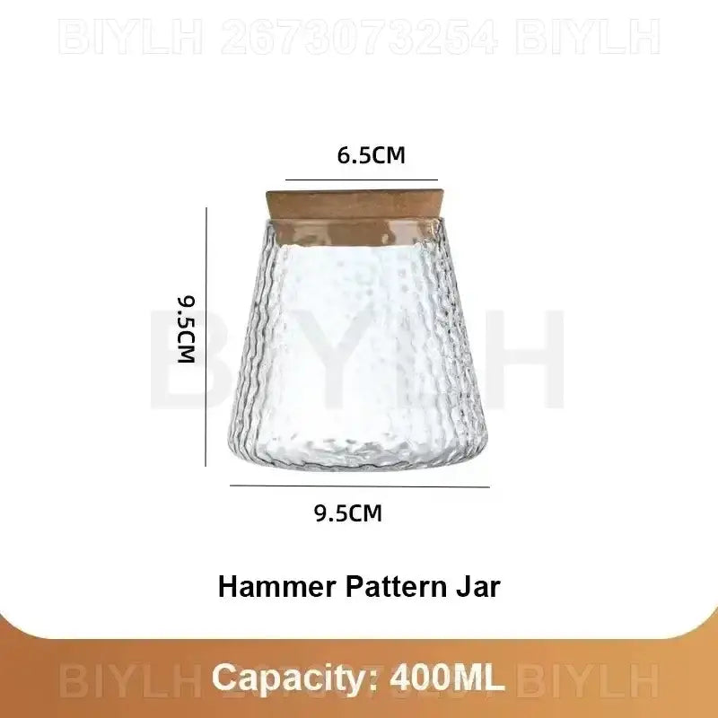Clear glass flower pot with textured hammer pattern and wood lid 400ml capacity decorbites hydroponic set of 2