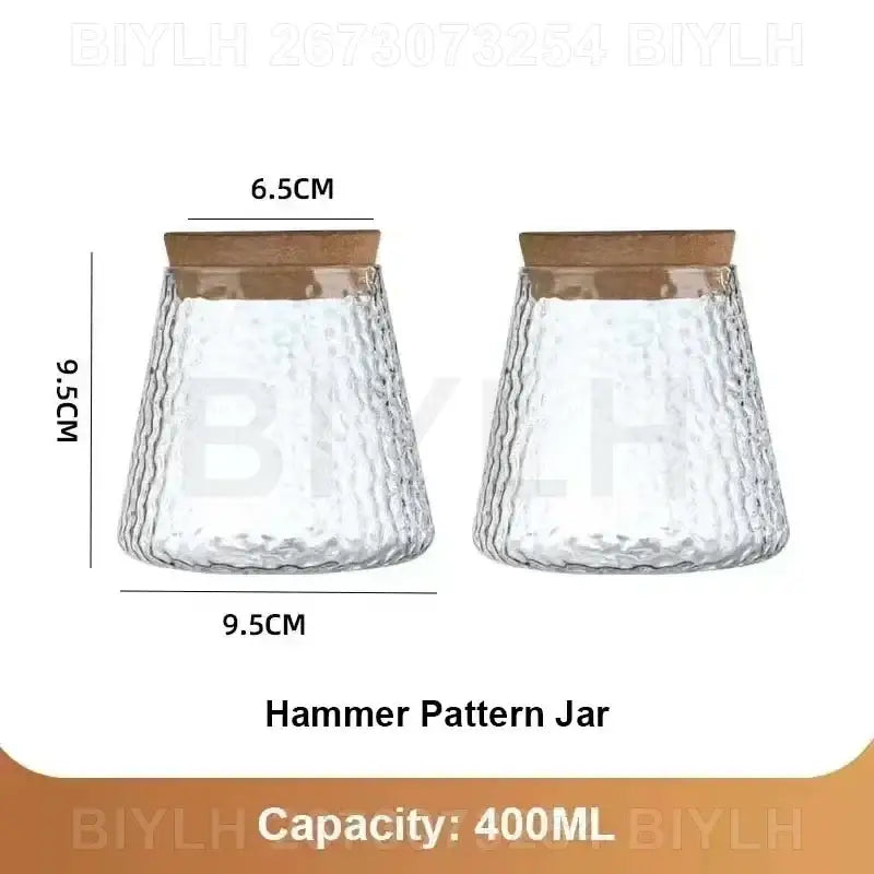 Clear glass flower pots set of 2 with textured hammer pattern and wooden lids by biylh for hydroponic use