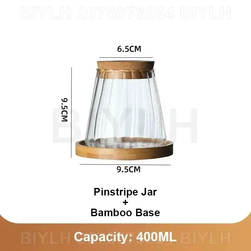 Decorbites hydroponic glass flower pots set of 2 clear glass pinstripe jars with cork lids and bamboo bases