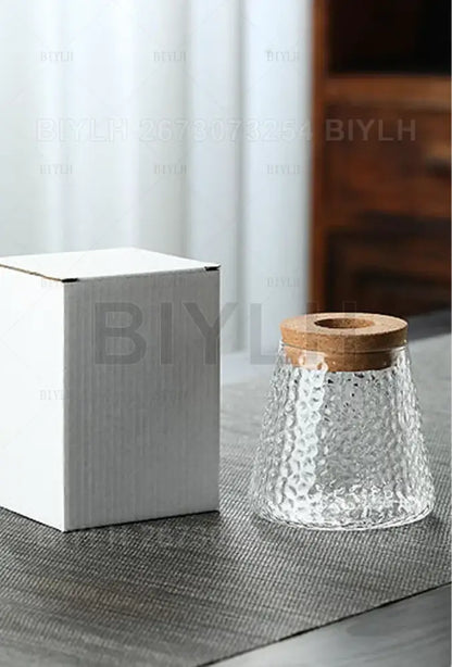 Clear textured glass flower pot with natural wood lid from DecorBites™ hydroponic glass flower pots set of 2