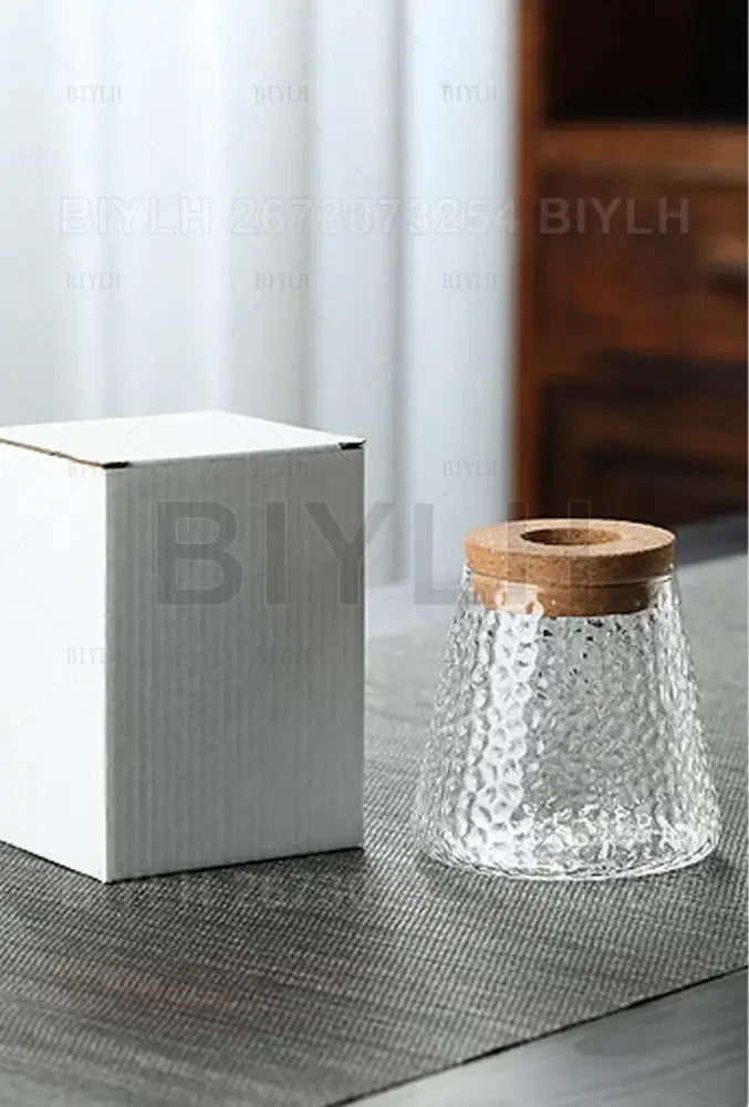 Clear textured glass flower pot with natural wood lid from DecorBites™ hydroponic glass flower pots set of 2