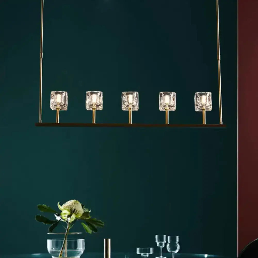 DecorBites™ ice cube crystal pendant light with five square glass shades in brass for dining room bulb base use
