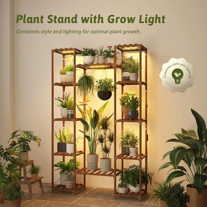Wooden decorbites indoor plant grow lights stand with 12 tiers and integrated grow lights for indoor plants