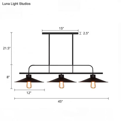 Decorbites™ industrial black finish three-light pendant fixture with matte metal arms and exposed edison bulbs for restaurants