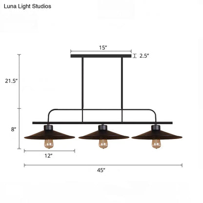Decorbites™ industrial black finish three-light pendant fixture with matte metal shades and exposed edison bulbs for restaurants
