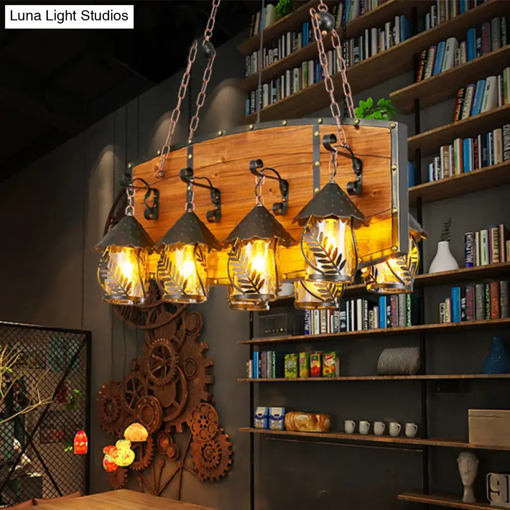 Decorbites industrial black pendant light with wooden frame metal chains clear glass lanterns warm ceiling light