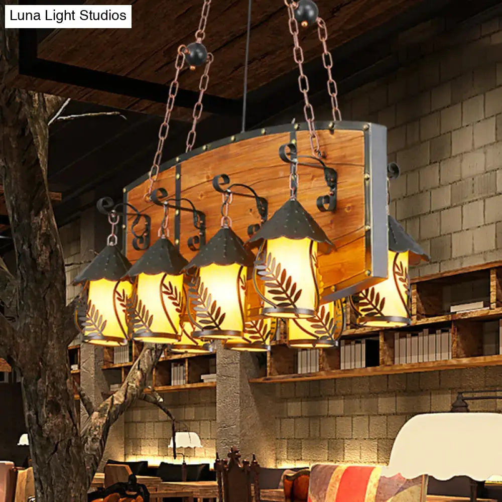 Decorbites industrial black pendant light with metal arms and clear glass leaf-patterned shades for restaurant ceiling