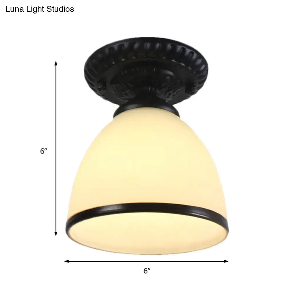 Decorbites™ industrial black semi flush ceiling light with milky glass shade and dome flower metal fixture for gallery use