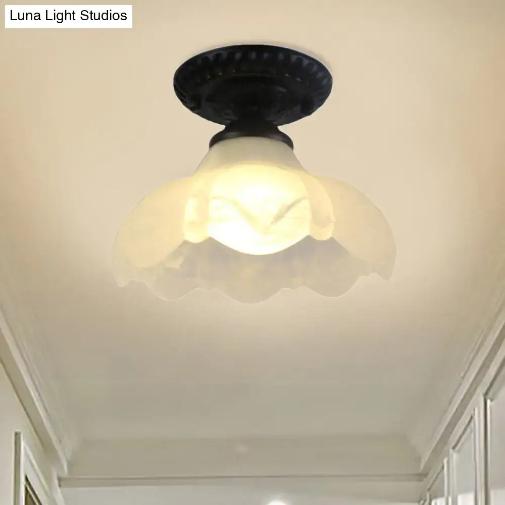 DecorBites industrial black semi flush ceiling light with milky glass dome flower shade perfect for gallery lighting
