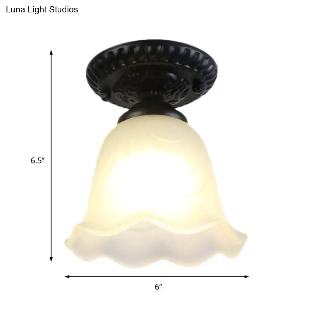DecorBites™ industrial black semi flush ceiling light with dome flower design and milky glass shade perfect for gallery