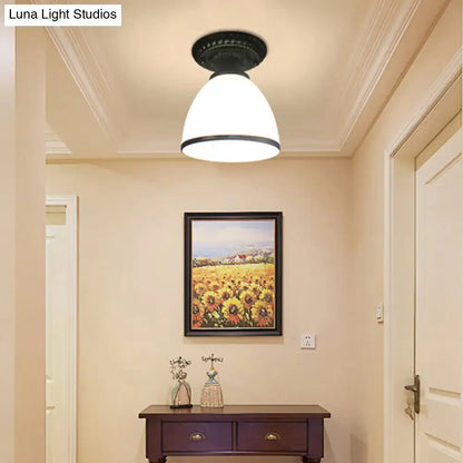 Decorbites™ industrial black semi flush ceiling light with milky glass shade and dome flower design perfect for gallery