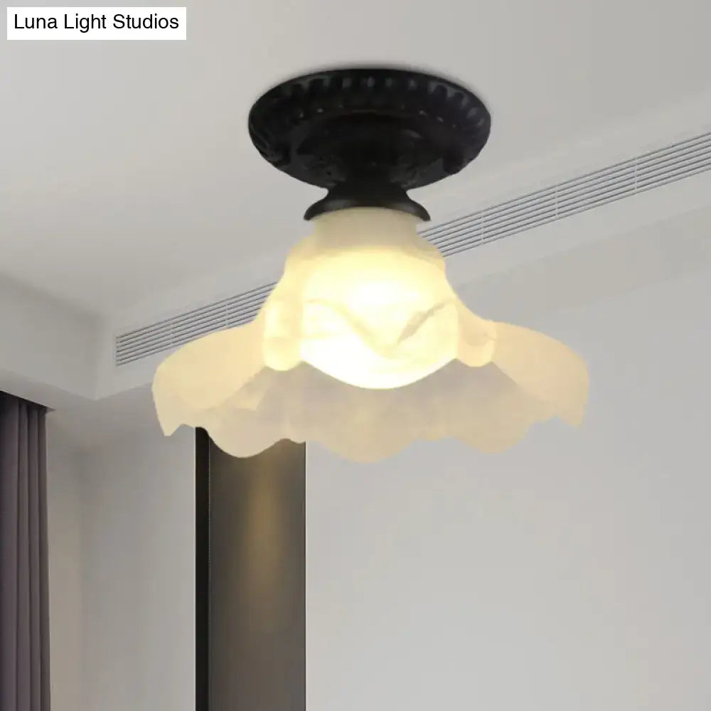 DecorBites™ industrial black semi flush ceiling light with dome flower milky glass shade perfect for gallery lighting