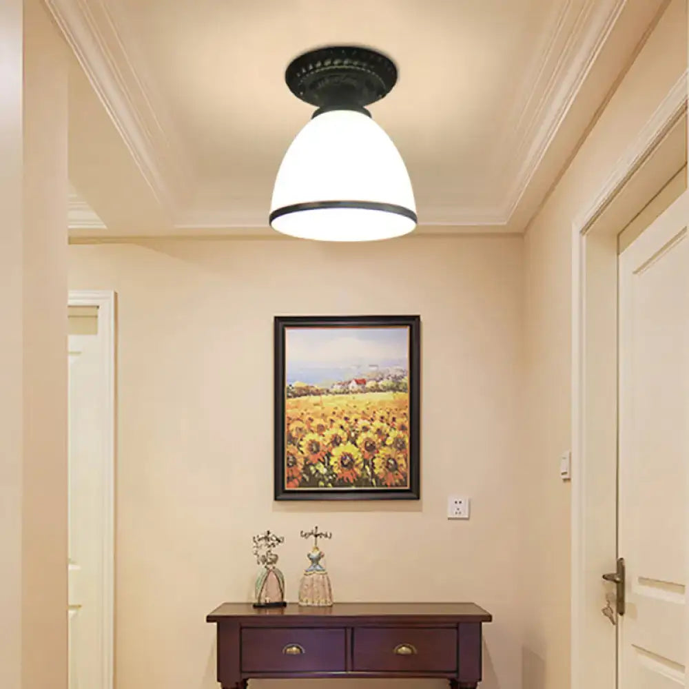 DecorBites industrial black semi flush ceiling light with milky glass dome flower shade perfect for gallery lighting