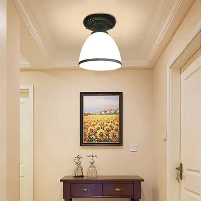 DecorBites industrial black semi flush ceiling light with milky glass dome flower shade perfect for gallery lighting