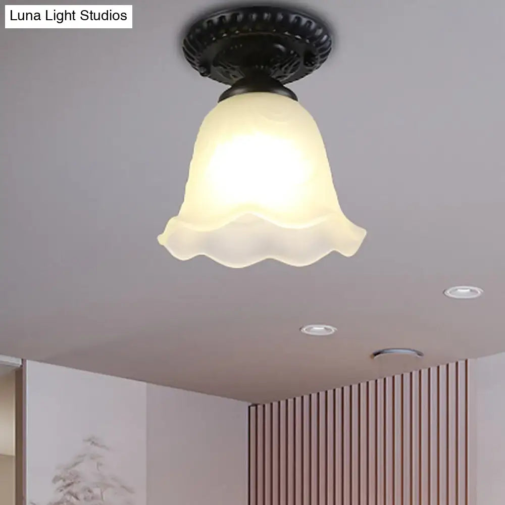 DecorBites™ industrial black semi flush ceiling light with milky glass dome flower shade perfect for gallery lighting