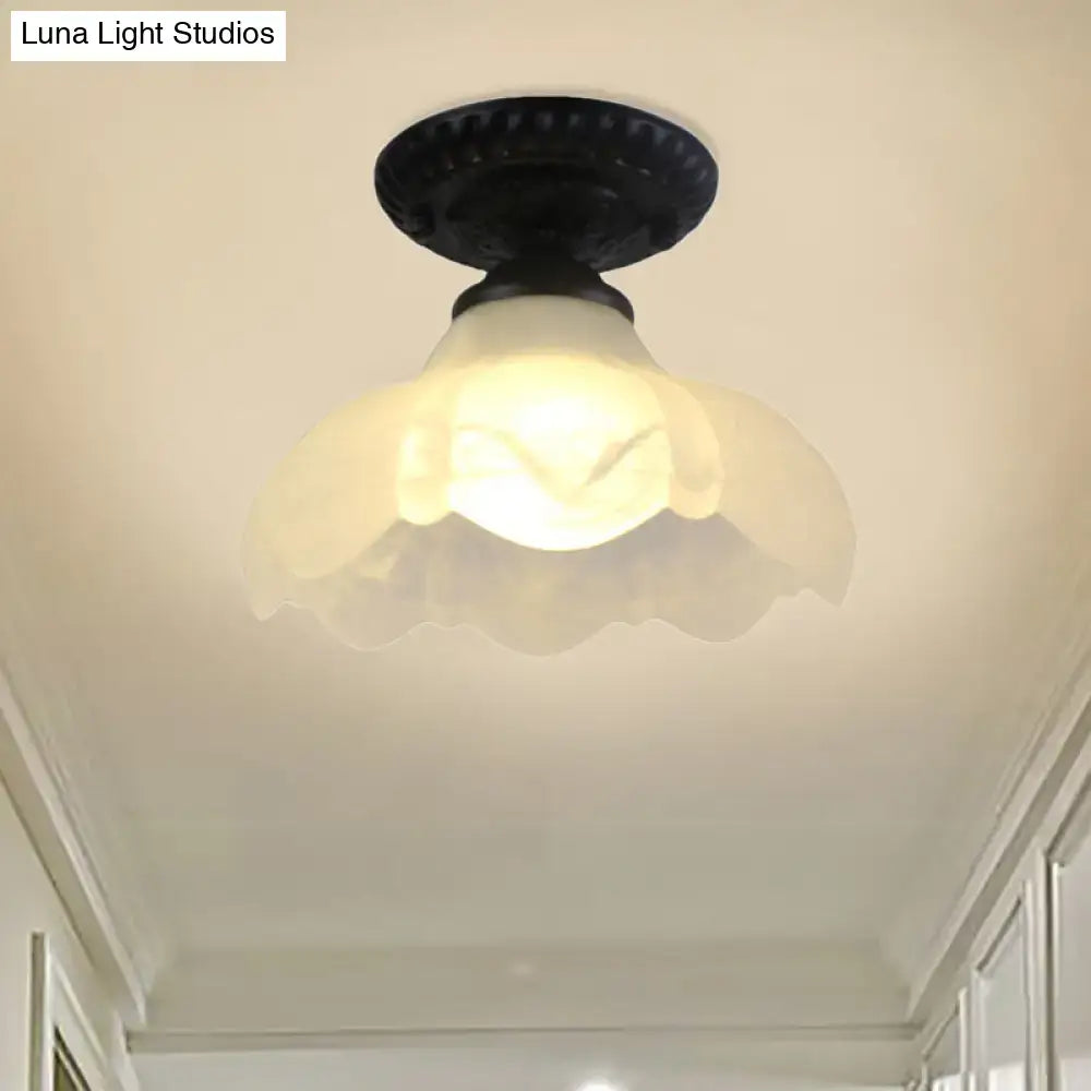 DecorBites™ industrial black semi flush ceiling light with milky glass dome flower shade perfect for gallery lighting