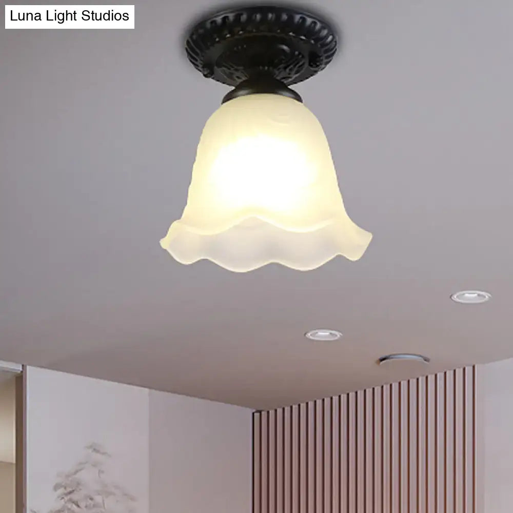 DecorBites™ industrial black semi flush ceiling light with milky glass dome flower shade for gallery lighting