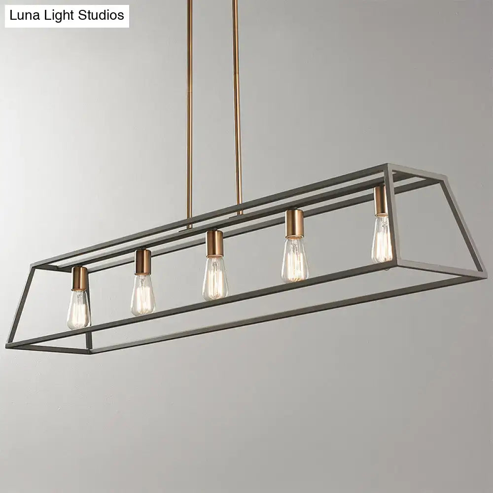 DecorBites industrial black trapezoid metal pendant light with exposed bulbs for dining room ceiling suspension